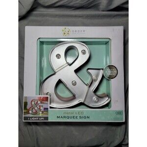 Order Home Collection Metal LED Ampersand Marquee Sign, Silver, 8"